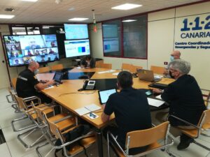 This photo shows the PEVOLCA committee meeting on January 4th where plans were made to advance the relocations of those impacted by the eruption. Sourced from Gobierno de Canarias (2022).
