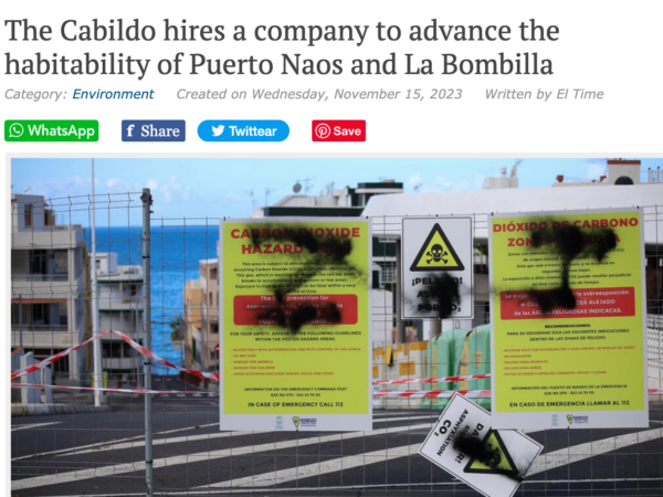 La Palma Cabildo hires another company to help advance bringing residents home to Puerto Naos. El Time, November 15th, 2023.